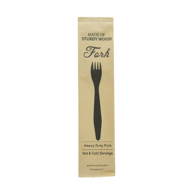 PacknWood 210CVB191W - Fork, Heavy Weight Wooden Fork Wrapped In Paper Wrapper, 7.3in