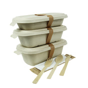 PacknWood APURECBRBJN - VIP Set, Includes: (2) Rectangular Brown Sugarcane Container - 25oz L:9in W:5.3in H:1.4in - 250 Pcs (210APUREC750BR)