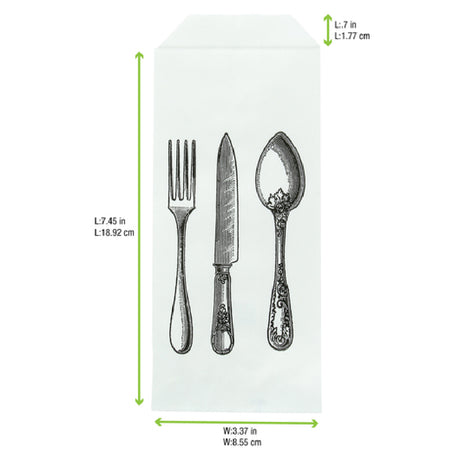 PacknWood 210SACHCV - Cutlery Bag, 7.45" X 3.37"W, With Fork/knife/spoon Design