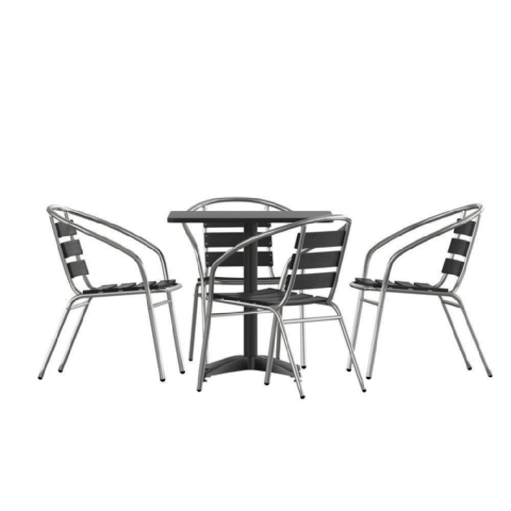 Flash Furniture TLH-ALUM-28SQ-017BK4-GG Lila Table & Seat Set 27-1/2" X 27-1/2" Square Metal Table