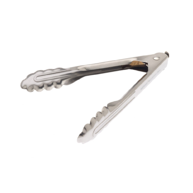 Mercer M21507LK - 7" Utility Tong, Pull Locking Mechanism Scalloped End, 18-0 Stainless Steel