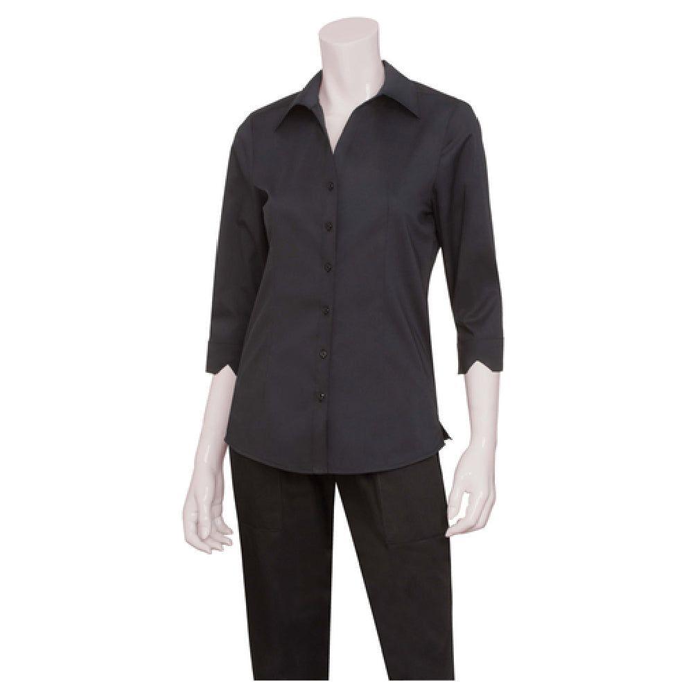 Chef Works WA34BLKL Women's Finesse Shirt Fitted Design 3/4 Sleeves