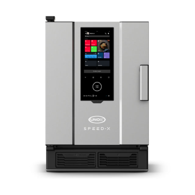 UNOX XAPA-0523-SXRS SPEED-X™ Electric Combi Speed Oven Offers A Combination Of Rapid Cooking By Blending The Power Of Steam With The Speed Of Microwaves. SPEED-X™ Is The First Ever Self-washing Combi Speed Opven. It Has A Capacity Of 10 GN2/3 Tr