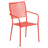 Flash Furniture CO-2-RED-GG Patio Stacking Armchair Square Back Flower Design Back And Seat