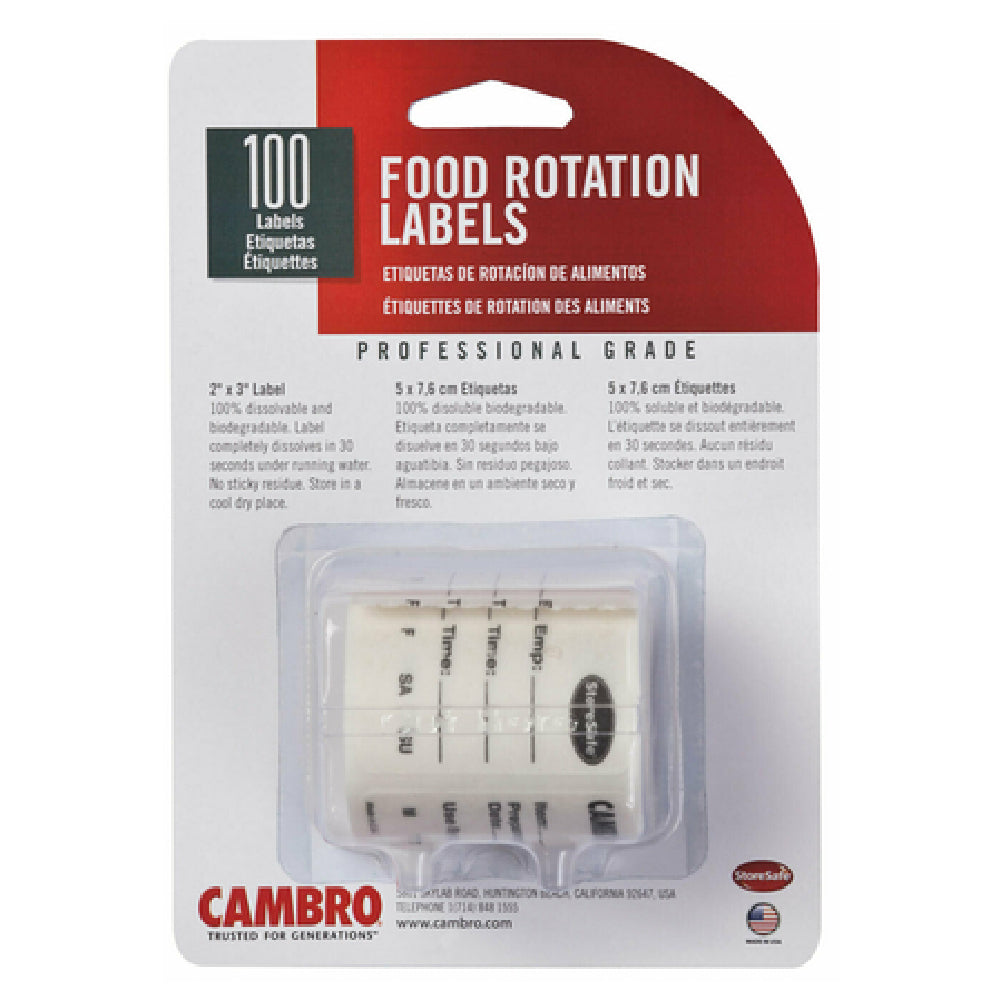 Cambro 23SL StoreSafe® Food Rotation Label 2" X 3" Label & Adhesive Dissolves In Less Than 30 Seconds