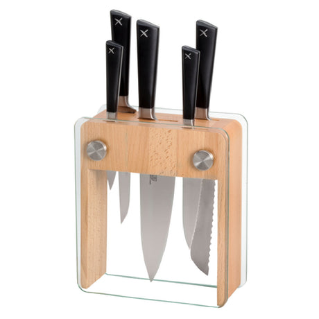 Mercer Culinary M19105 ZüM® Knife Glass Block Set 6-piece Includes: (1) 6" Wavy Edge Utility Knife