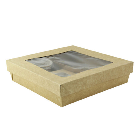 PacknWood KRAFT3COMP - VIP Set, Includes: (5) Kraft Kray Boxes With PET Window Lid - 60oz 7.1 X 7.1 X 2in - 200 Pcs (210KRAYB195)