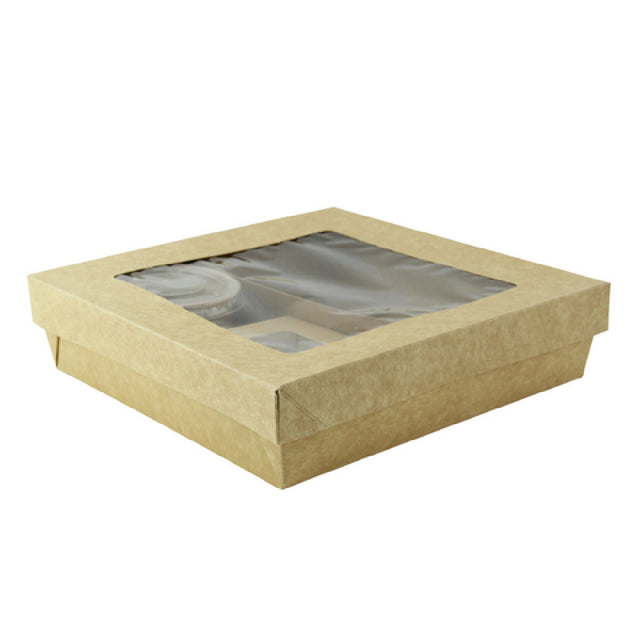 PacknWood KRAFT3COMP - VIP Set, Includes: (5) Kraft Kray Boxes With PET Window Lid - 60oz 7.1 X 7.1 X 2in - 200 Pcs (210KRAYB195)