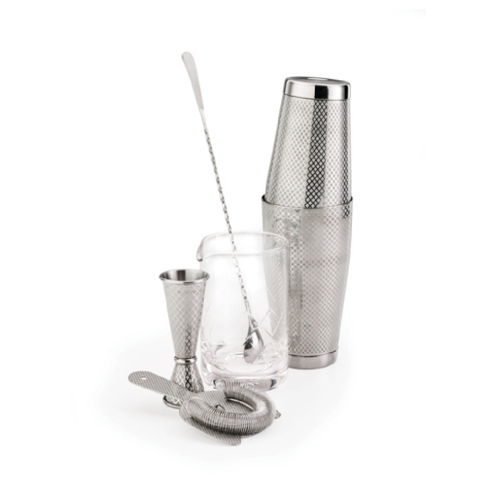 Mercer Culinary M37207 Barfly® Diamond Lattice 5-piece Cocktail Mixing Set Includes (1) Shaker Set (18 & 28 Oz Shakers)