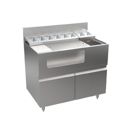 Krowne AL24-LAB38-D Alchemy Series “The Thirty-Eight Lab” Is An Innovative Mise-en-place Station With A Generous 28” Wide Perforated Cocktail Prep/cutting Board Area And An Integrated Garnish Station Above A Fully Insulated Horizontal Well. Also