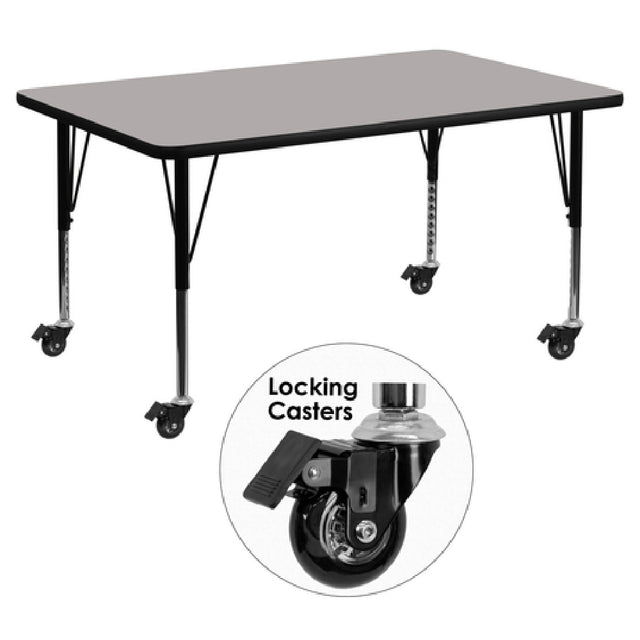 Flash Furniture XU-A2448-REC-GY-H-P-CAS-GG Activity Table 48"W X 24"D X 17-1/2" To 25-1/2" Adjustable Height