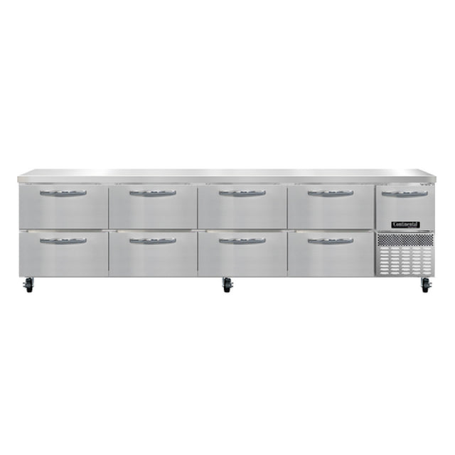 Continental Refrigerator RA118N-D Refrigerated Base Worktop Unit 118"W 300 Series Stainless Steel Flat Work Top
