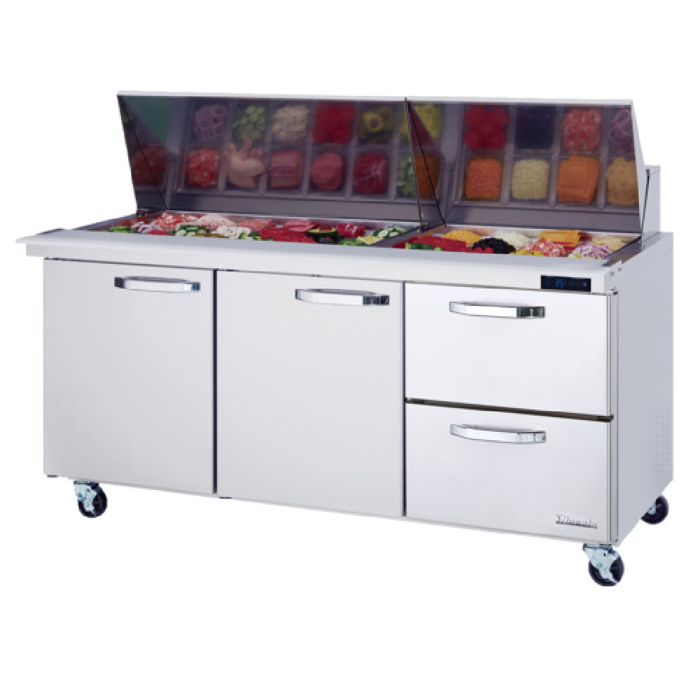 Blue Air BLMT72-D2R-HC Mega Top Sandwich Prep Table Three-section 72-3/8"W