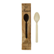 PacknWood 210CVPL733BBW - Bamboo Fiber Spoon, 6.2"L, Wrapped Compostable & Heat Proof Corn