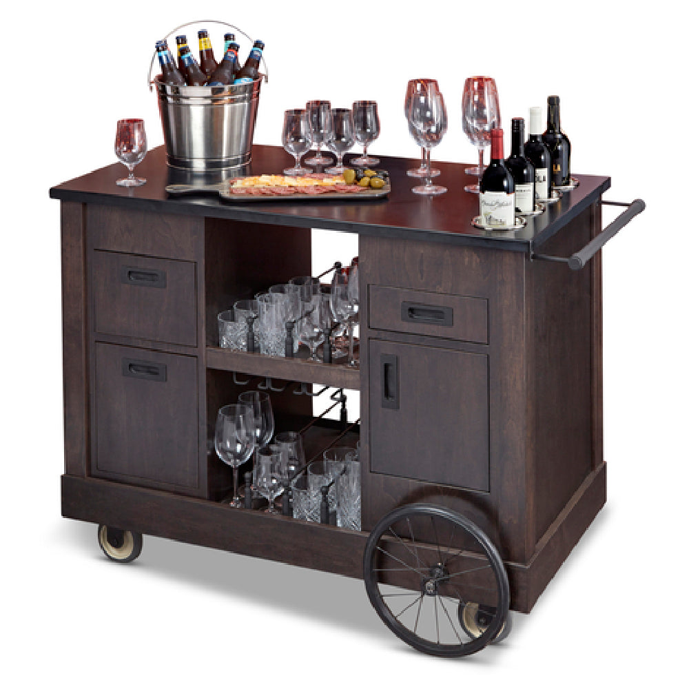 Bon Chef 54010 Rustic Bar Cart 48"W X 24"D X 36"H (4) Each #5225 Stainless Steel Inserts In Countertop