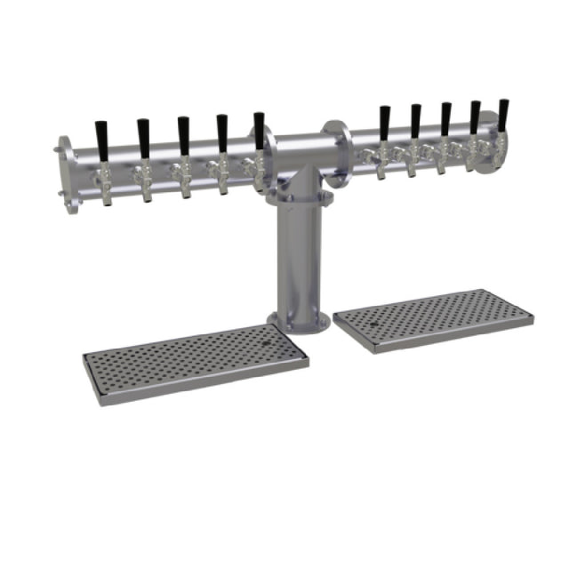 Glastender PT-10-SSR Pipe Tee Draft Dispensing Tower Countertop (10) Stainless Steel Faucets (handles Not Included)