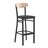 Flash Furniture XU-DG6V6BV-NAT-GG Wright Bar Stool 500 Lb. Weight Capacity Black Vinyl Upholstered Seat