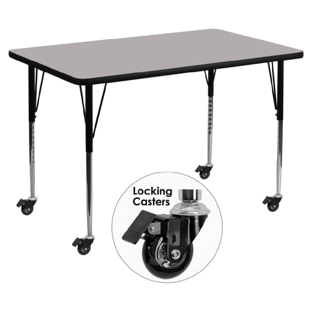 Flash Furniture XU-A3672-REC-GY-T-A-CAS-GG Activity Table 72"W X 36"D X 22-1/4" To 30-2/5" Adjustable Height