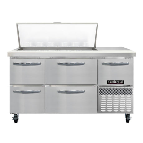 Continental Refrigerator RA60N18M-D Refrigerated Base Sandwich Unit 60"W 300 Series Stainless Steel (Mighty) Top With (18) 1/6 Size X 4" Deep Pans
