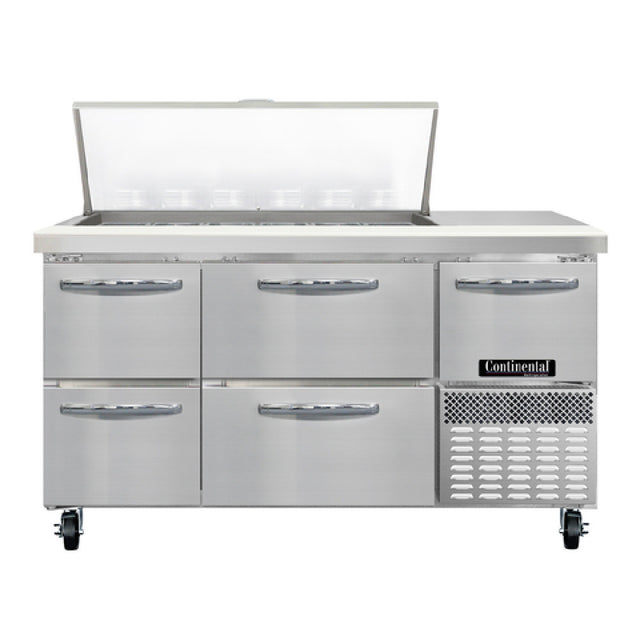 Continental Refrigerator RA60N18M-D Refrigerated Base Sandwich Unit 60"W 300 Series Stainless Steel (Mighty) Top With (18) 1/6 Size X 4" Deep Pans