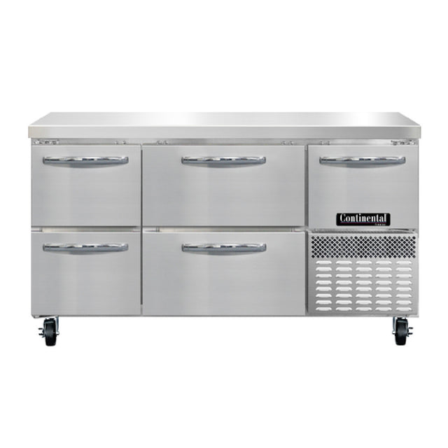 Continental Refrigerator FA60N-D Freezer Base Worktop Unit 60"W 300 Series Stainless Steel Flat Work Top