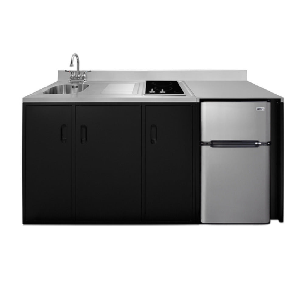 Summit CK72ADASINKL All-in-One Kitchenette 71.75"W X 23.75"D X 34"H One Piece Stainless Steel Top With Deep Drawn Sink