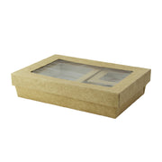 PacknWood KRAYB3COMP - VIP Set, Includes: (5) Rectangular Kraft Kray Boxes With PET Window Lid - 50oz 9 X 6 X 2in - 200 Pcs (210KARECB2215)