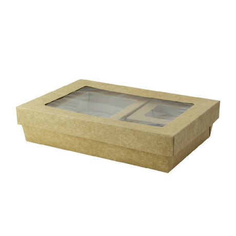 PacknWood KRAYB3COMP - VIP Set, Includes: (5) Rectangular Kraft Kray Boxes With PET Window Lid - 50oz 9 X 6 X 2in - 200 Pcs (210KARECB2215)