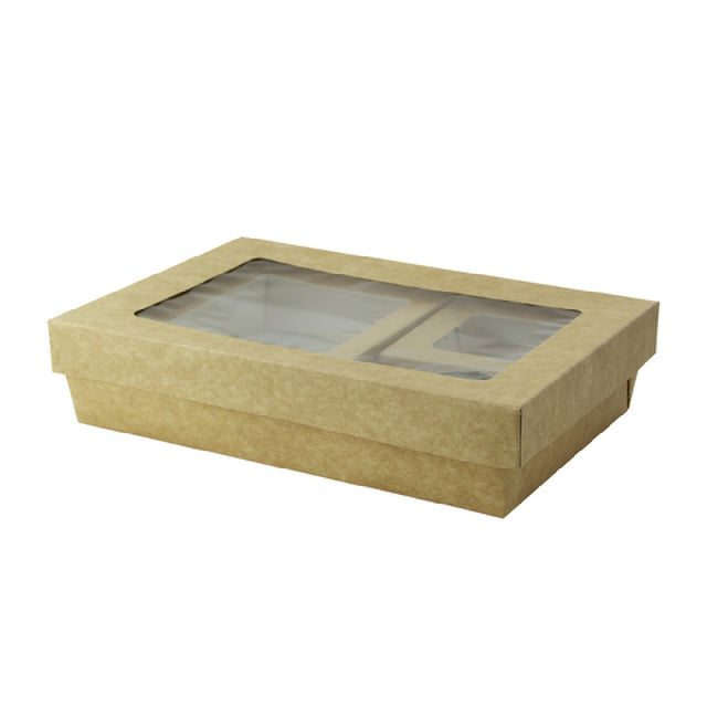 PacknWood KRAYB3COMP - VIP Set, Includes: (5) Rectangular Kraft Kray Boxes With PET Window Lid - 50oz 9 X 6 X 2in - 200 Pcs (210KARECB2215)