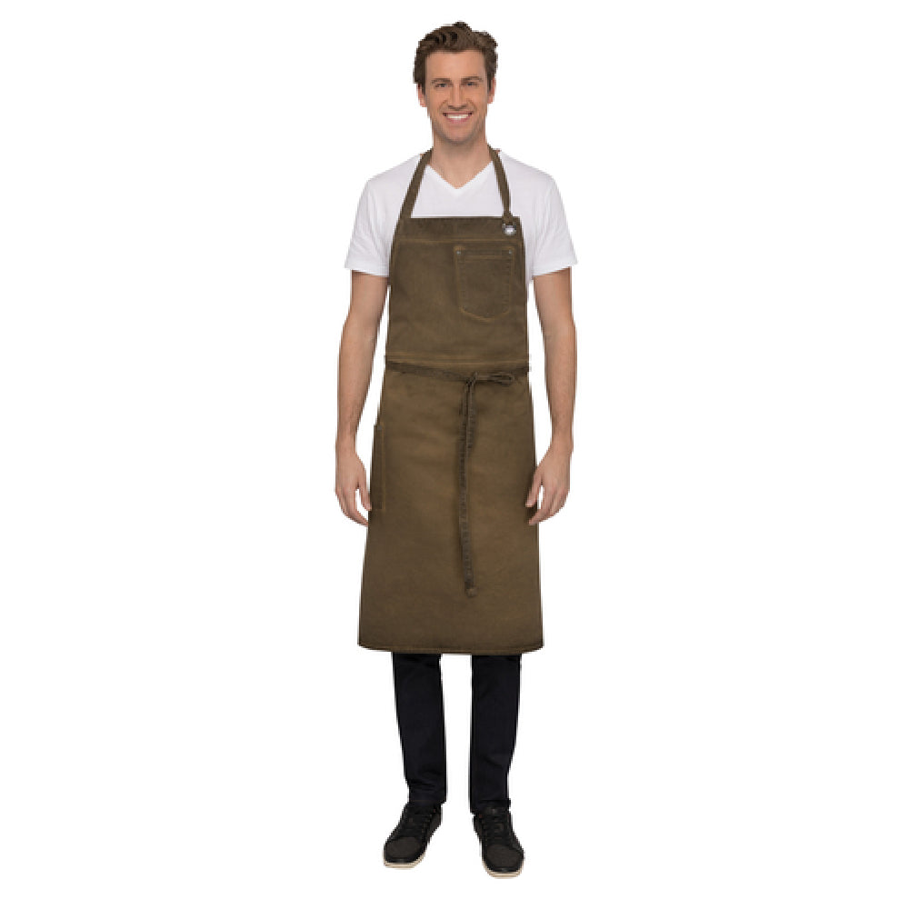 Chef Works ABCAQ004-GBN-0 Dorset Chefs Bib Apron 40"L X 39"W Adjustable Neck With Grommet