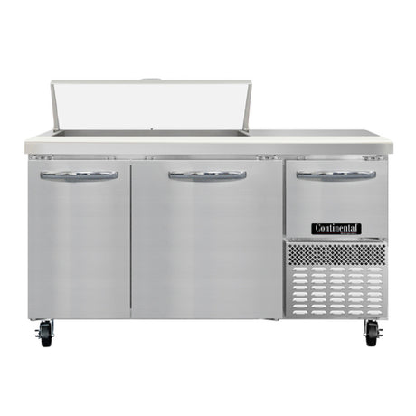 Continental Refrigerator RA60N10 Refrigerated Base Sandwich Unit 60"W 300 Series Stainless Steel Top With (10) 1/6 Size X 4" Deep Pans