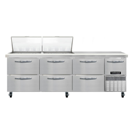 Continental Refrigerator RA93N24M-D Refrigerated Base Sandwich Unit 93"W 300 Series Stainless Steel (Mighty) Top With (24) 1/6 Size X 4" Deep Pans
