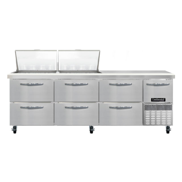Continental Refrigerator RA93N24M-D Refrigerated Base Sandwich Unit 93"W 300 Series Stainless Steel (Mighty) Top With (24) 1/6 Size X 4" Deep Pans