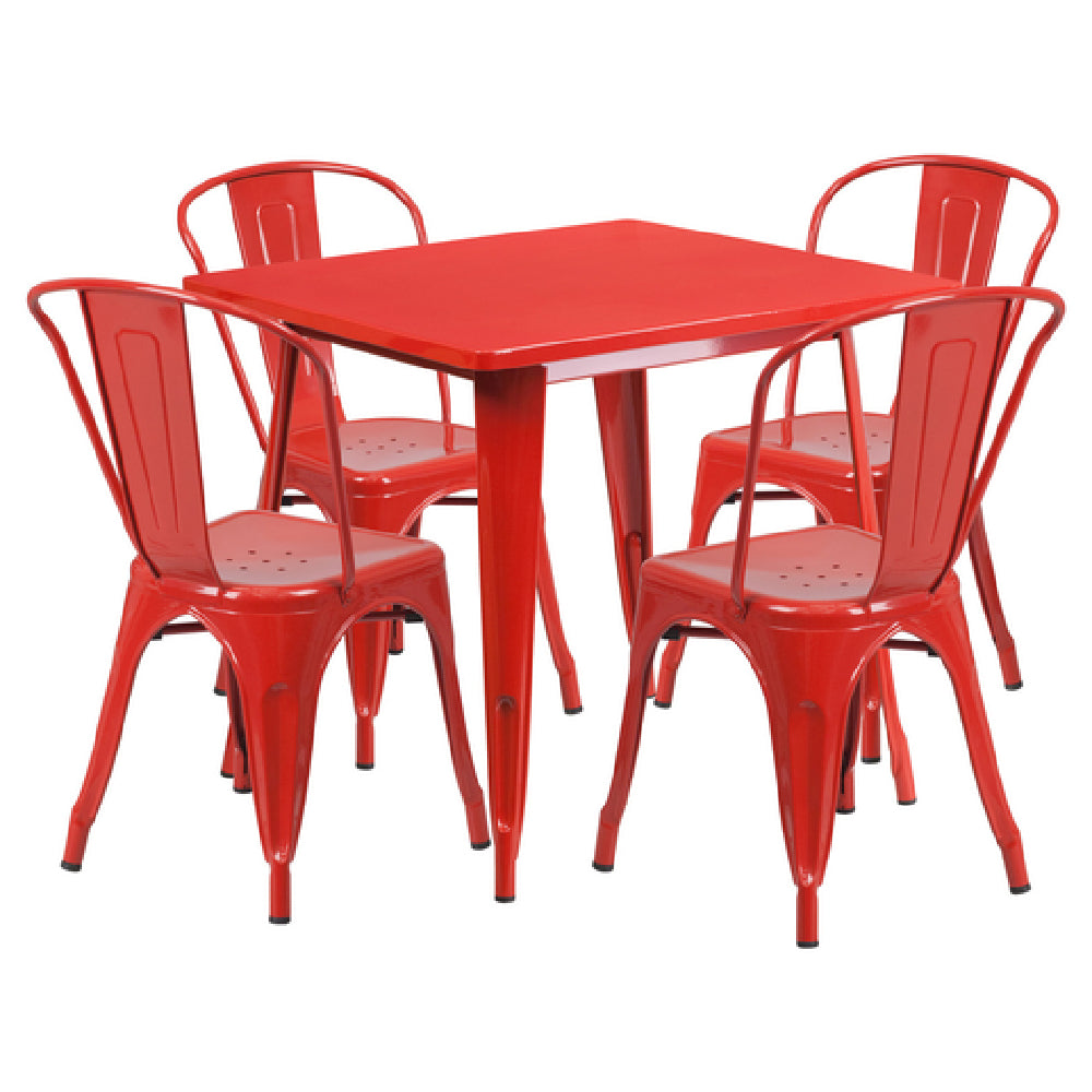 Flash Furniture ET-CT002-4-30-RED-GG Table And Chair Set Includes (1) 31-1/2"W X 31-1/2"D X 29-1/2"H Table