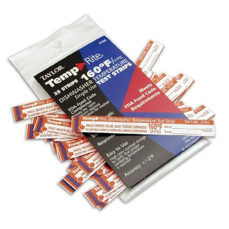 Royal Industries TAY 8766J TempRite® Dishwasher Temperature Test Strips 160°F (71° C) (25 Strips Per Pack) (12 Pack Per Case)