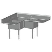 SPG CS-3N1824-2D-18 - Universal Stainless Corner Sink, Three Compartment, 18" Left & Right-hand Drainboards
