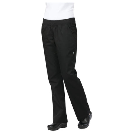 Chef Works PBN01W-BLK-S Women's Lightweight Slim Pants Contrast Elastic Waistband With Internal Drawstring