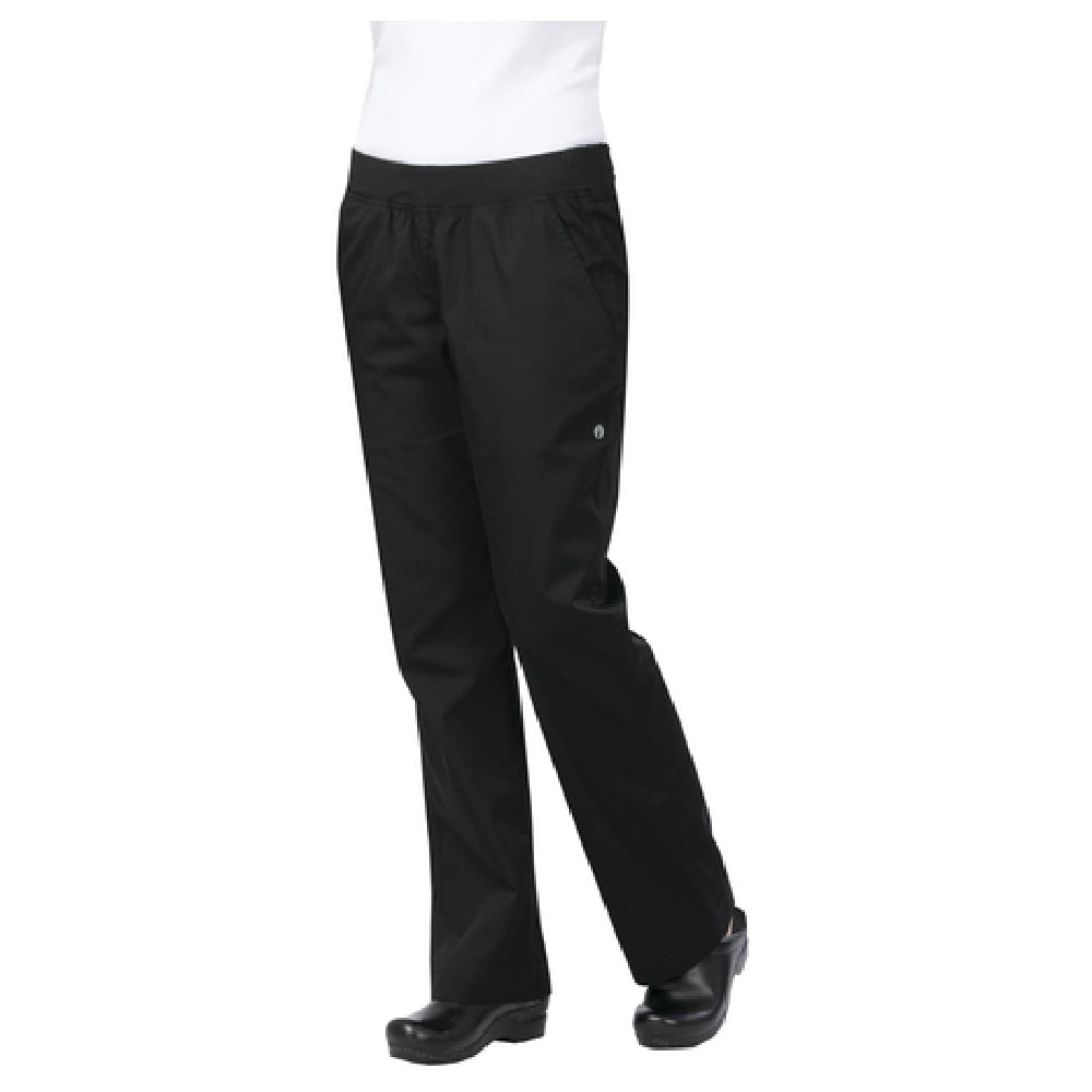 Chef Works PBN01W-BLK-XL Women's Lightweight Slim Pants Contrast Elastic Waistband With Internal Drawstring