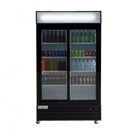 Empura Refrigeration ESM-36B Black Sliding Glass Door Merchandiser Refrigerator 44.5" W 36 Cubic Ft