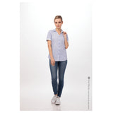 Chef Works SHC07WBLUM Women's Charleston Shirt Short Sleeves Contrast Fabric On Inner Sleeve Band & Inner Collar Band