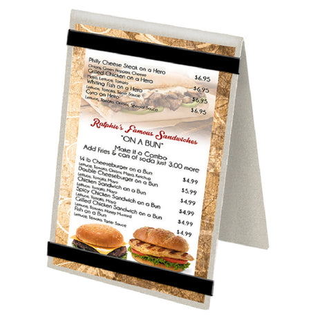 Menu Solutions MTDBL-58-RB_SWIRL Table Tent Holds 5-1/2" X 8-1/2" Insert Double Sided