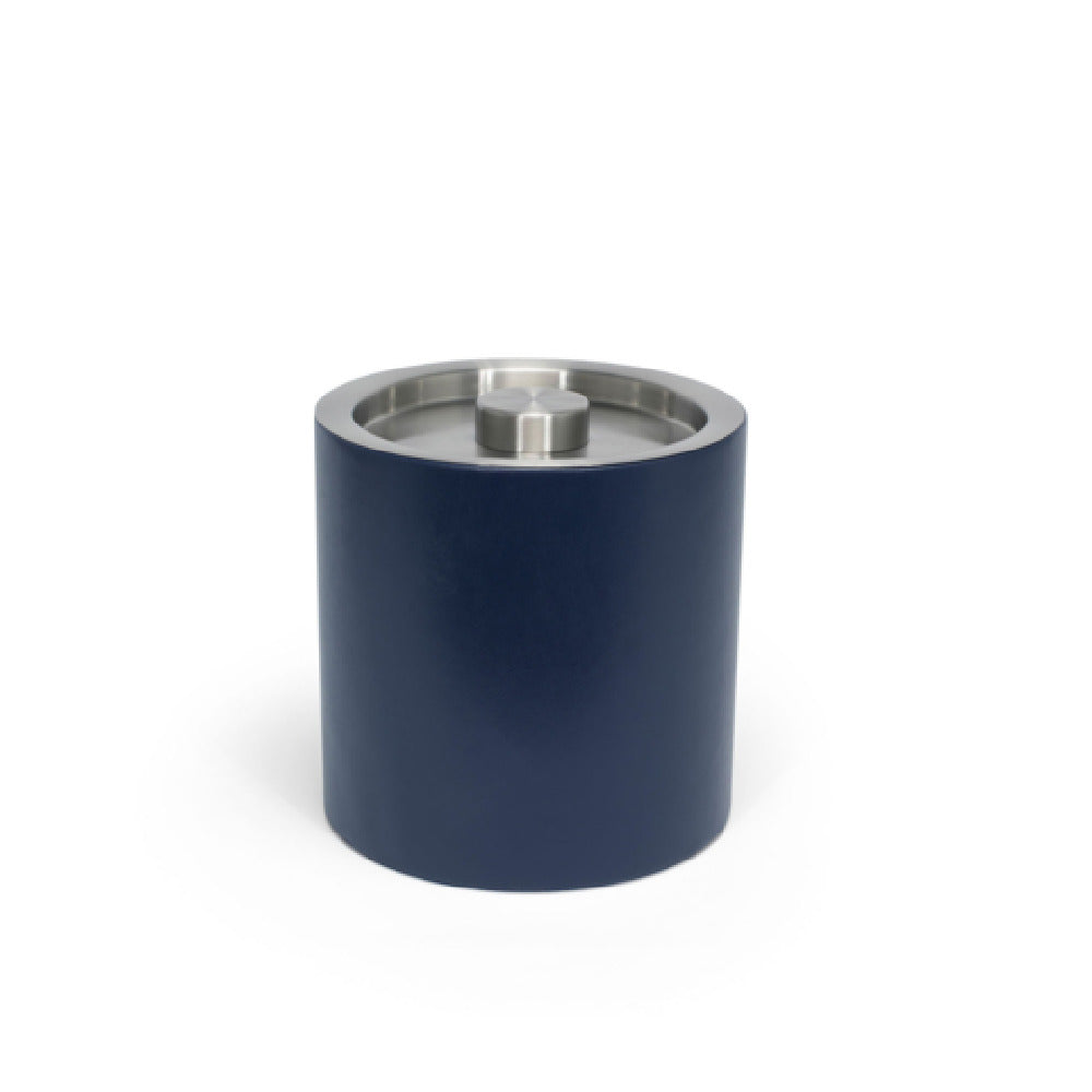 FOH RIB027BLL21 3.5qt Round London Ice Bucket Navy With Matte Black Lid Includes One RIB017BLL21-BTM 3.5qt Round London Ice Bucket Base Navy