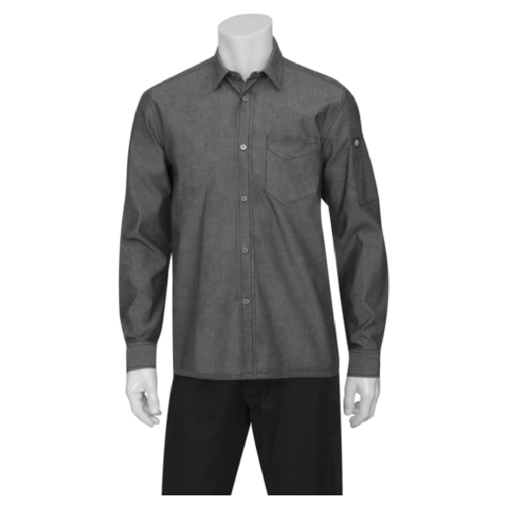 Chef Works SKL001BLKS Men's Detroit Shirt Roll-up Long Sleeves With 1-button Tab