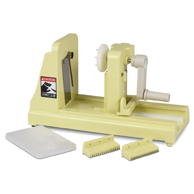 JB Prince D336 Kaiten Turning Vegetable Slicer 11-3/4"L X 4-1/2"W X 6"H Includes: (1) Flat Blade And (3) Multi-blade Cutting Units