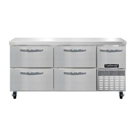 Continental Refrigerator FA68N-D Freezer Base Worktop Unit 68"W 300 Series Stainless Steel Flat Work Top