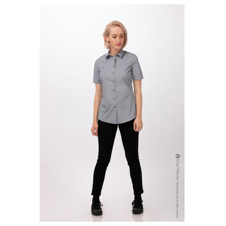 Chef Works SHC09W-GRY-M Women's Malibu Shirt Short Sleeves Matching Button Front