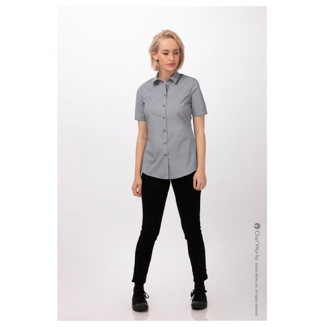 Chef Works SHC09W-GRY-S Women's Malibu Shirt Short Sleeves Matching Button Front