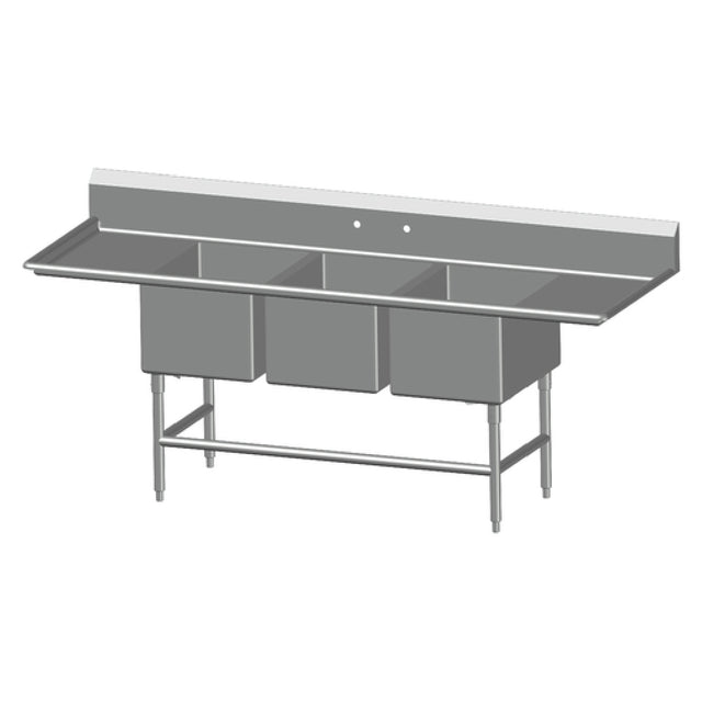 SPG 3SL18-2D18 - Universal Stainless Sink, Three Compartment, 18" Left & Right-hand Drainboards