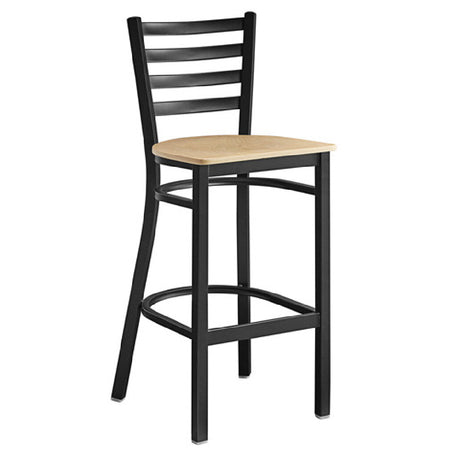 Omcan 47592+69745 (47592+69745) Bar Height Metal Ladder Back Chair With Natural Wood Seat