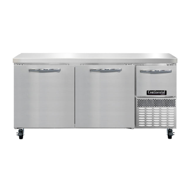 Continental Refrigerator FA68N Freezer Base Worktop Unit 68"W 300 Series Stainless Steel Flat Work Top